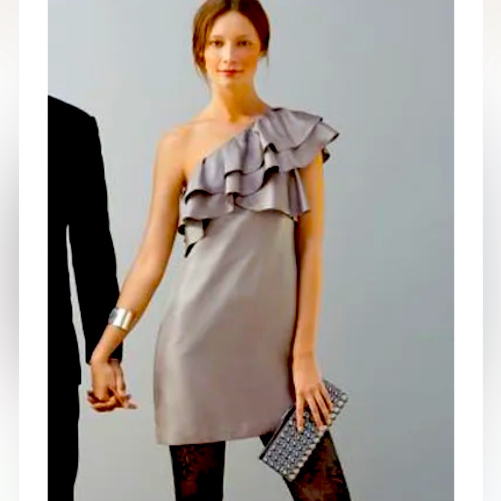 New 100% Silk  Banana Republic One Shoulder Party Dress Taupe  Gray Size 4 Small